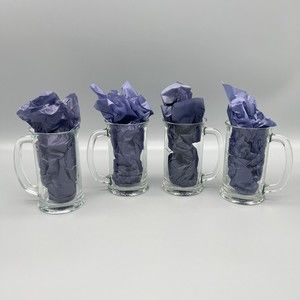 Etched Glass Beer Mug Set of 4 Seagull Sailboat Birds Nautical Reims France EUC